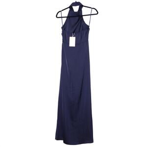 THAT'S SO FETCH NEW Arabelle Maxi Dress Navy Halter Neck Flowy Satin Women's 4